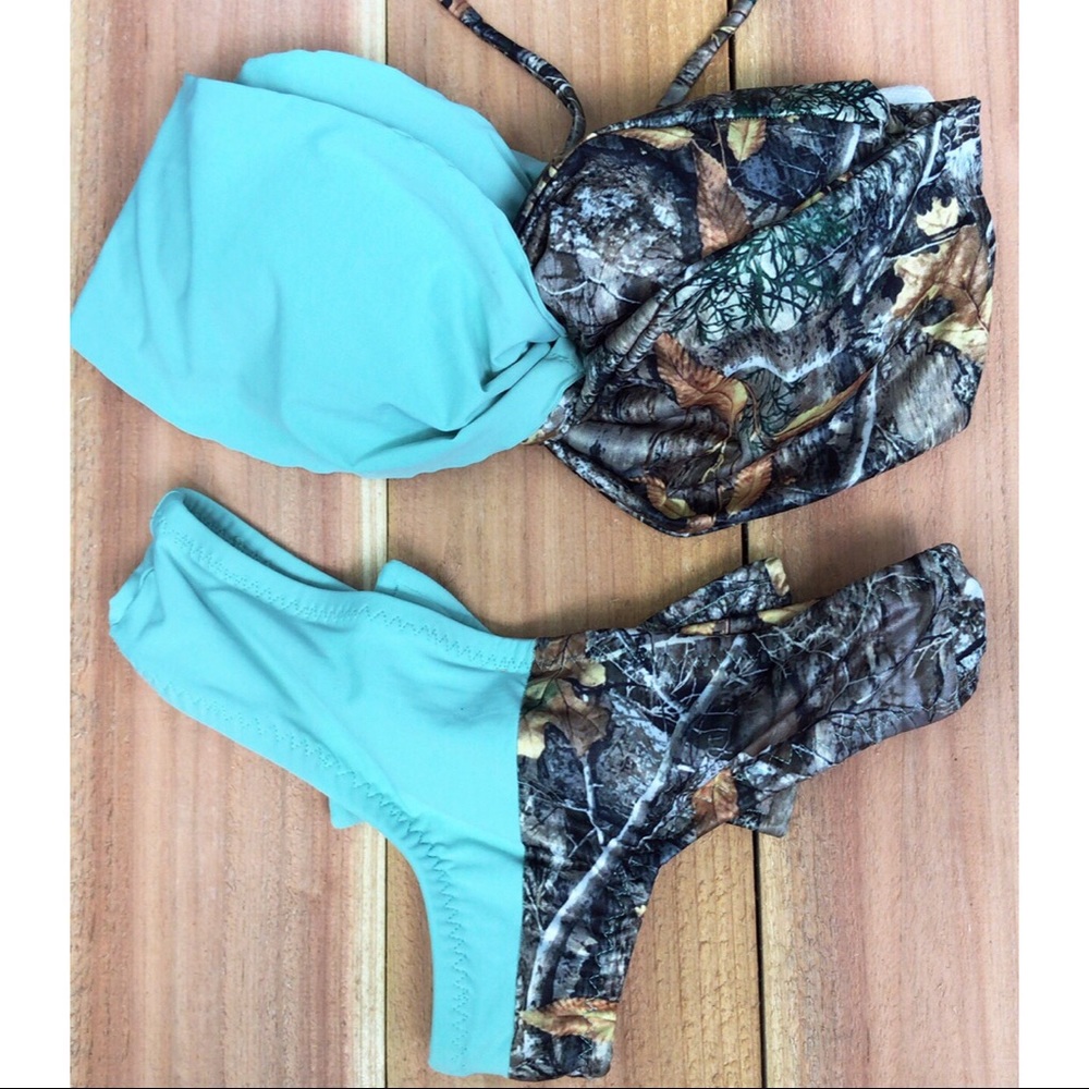 Mint and Camo Handmade Bikini 👙